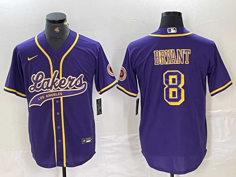 Men%27s Los Angeles Lakers #8 Kobe Bryant Purple Cool Base Stitched Baseball Jersey->los angeles lakers->NBA Jersey